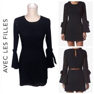 Avec Les Filles Black Eyelet Bell Sleeve Dress